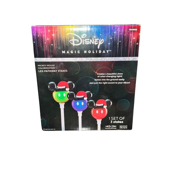 Disney Magic Holiday Mickey Mouse Colormotion LED Pathway Stakes Tested - Picture 1 of 7